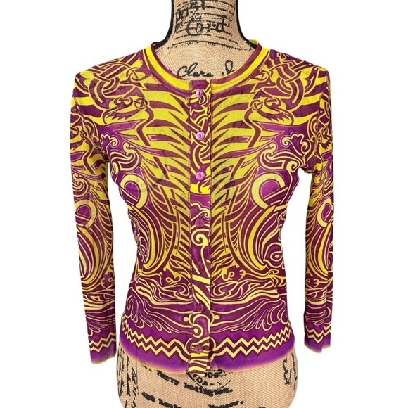 Jean Paul Gaultier Tops - Jean Paul Gaultier Soleil Mesh Long Sleeve Cardigan Button Front Cropped Large